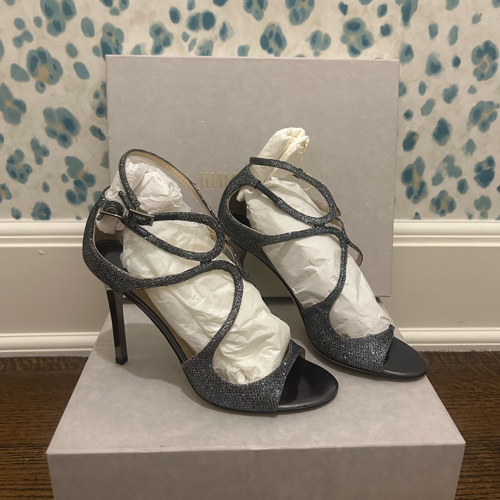 Jimmy Choo Lang Anthracite Elegant Black Glitter Heels